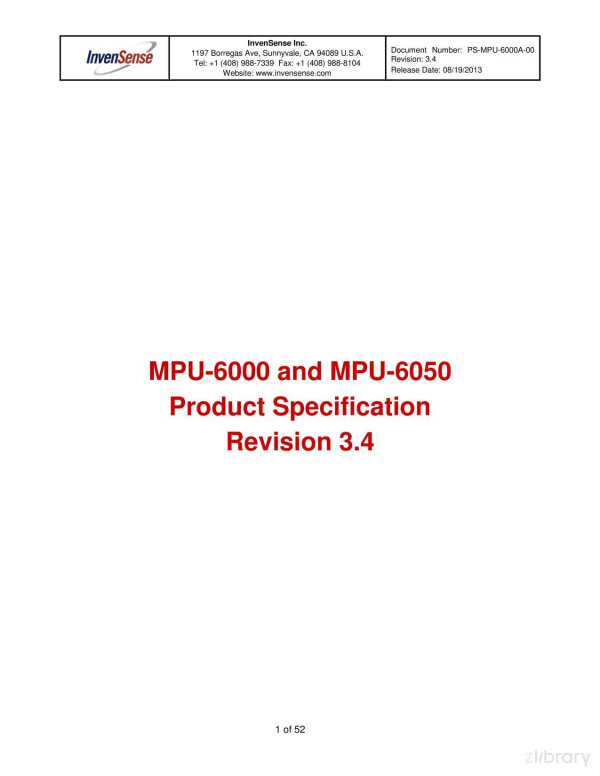 Mpu6000 And Mpu6050 Product Specification Revision 34 V34 Invensense Inc