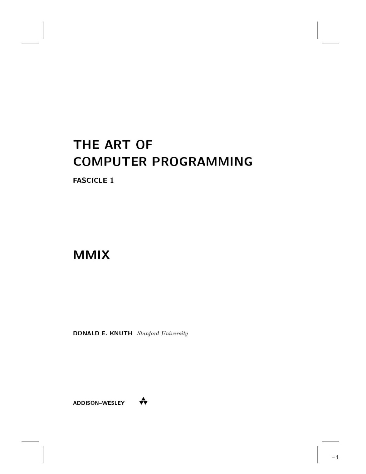 The Art Of Computer Programming Fascicle 1 Trial Donald E Knuth