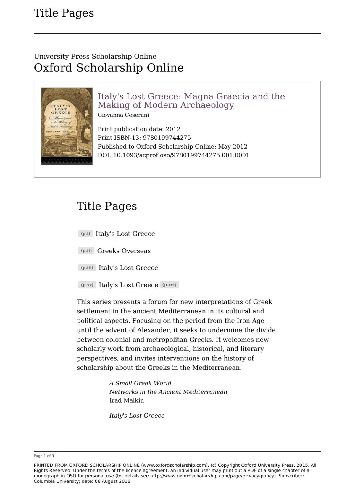 Italys Lost Greece Magna Graecia And The Making Of Modern Archaeology Giovanna Ceserani