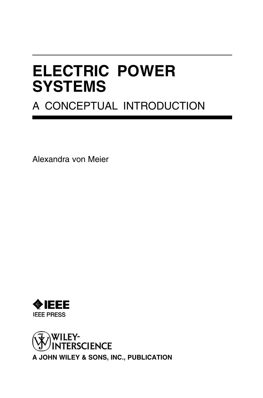 Electric Power Systems A Conceptual Introduction Alexandra Von Meier