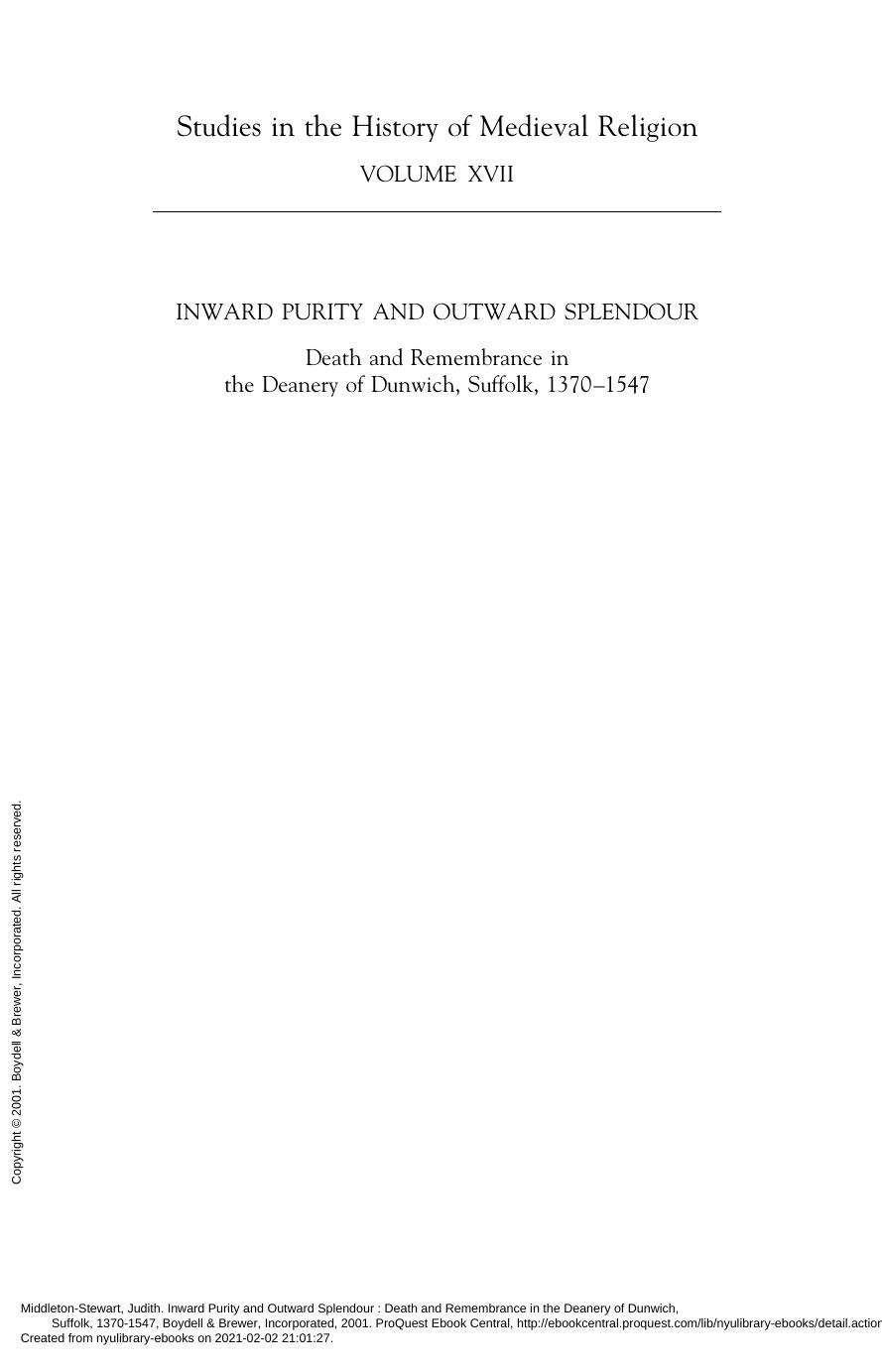 Inward Purity And Outward Splendour Death And Remembrance In The Deanery Of Dunwich Suffolk 13701547 Judith Middletonstewart