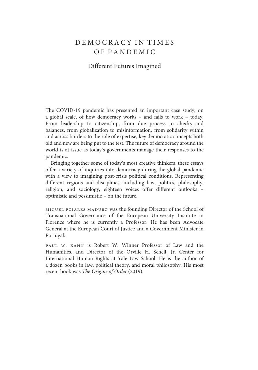 Democracy In Times Of Pandemic Different Futures Imagined Miguel Poiares Maduro Paul W Kahn