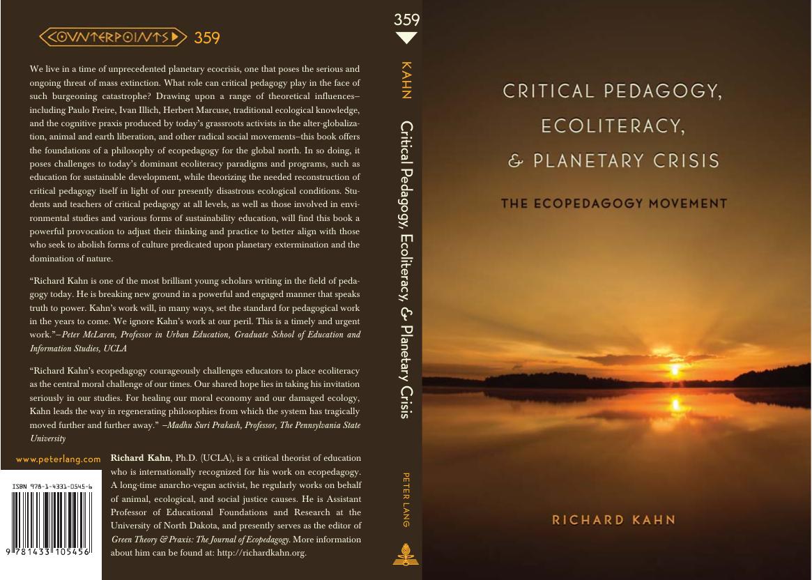 Critical Pedagogy Ecoliteracy Planetary Crisis The Ecopedagogy Movement Richard Kahn Richard V Kahn