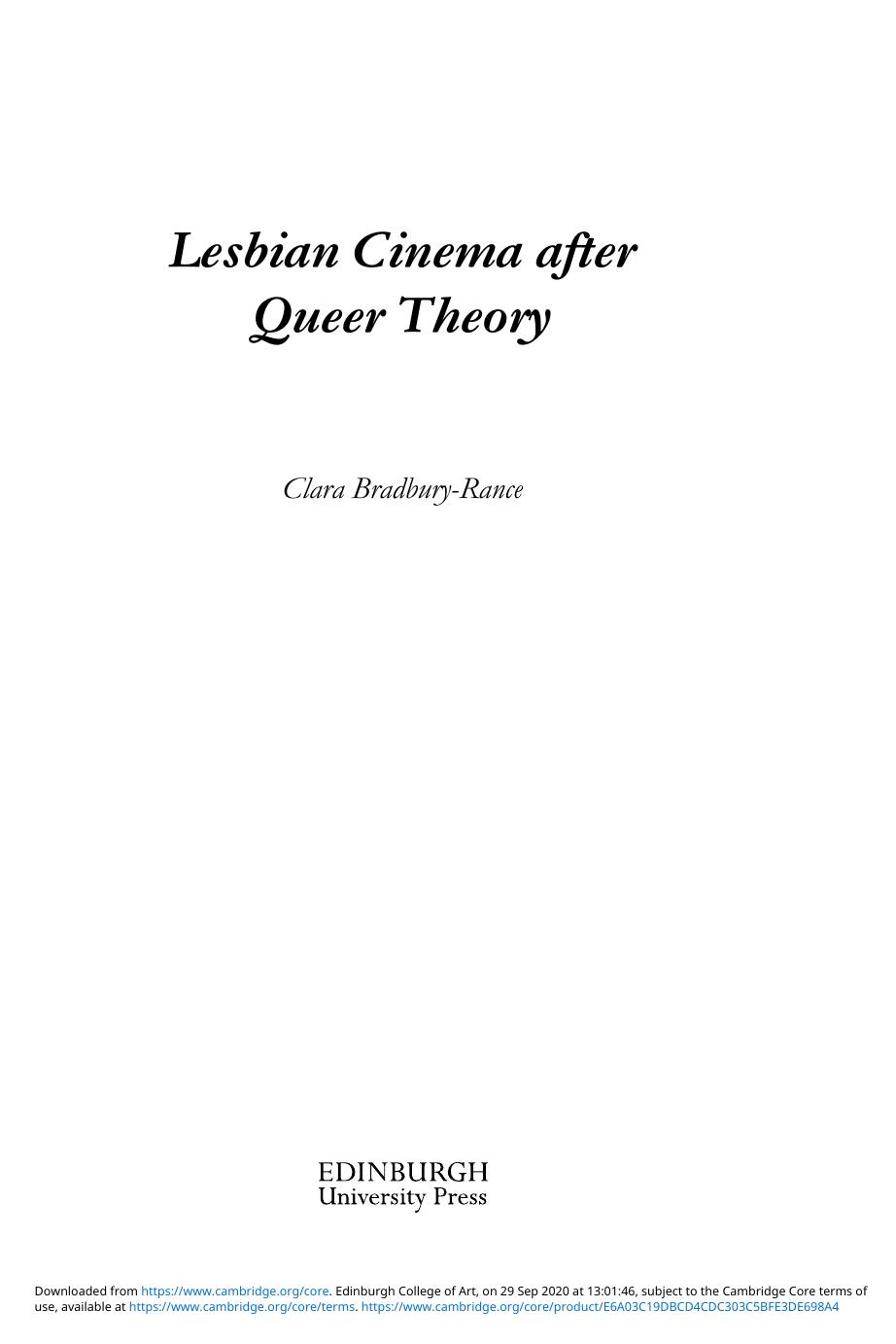 Lesbian Cinema After Queer Theory Clara Bradburyrance