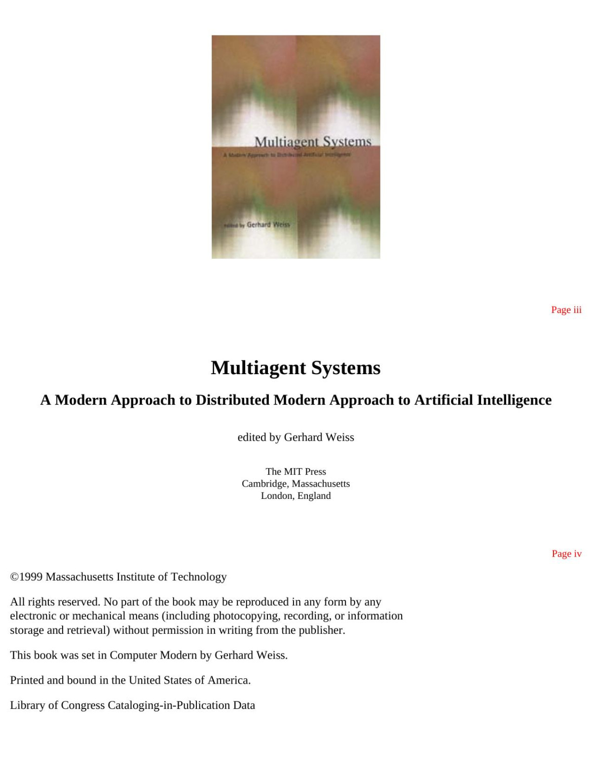 Multiagent Systems A Modern Approach To Distributed Artificial Intelligence Gerhard Weiss