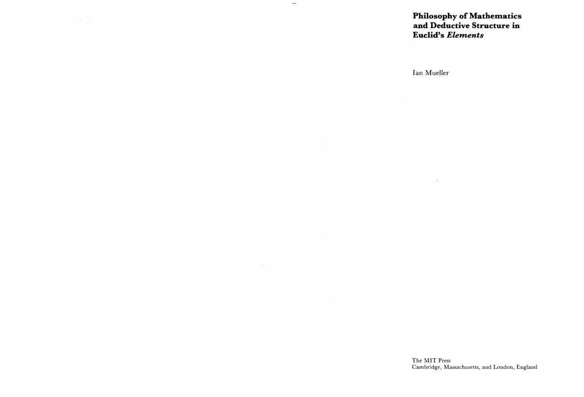 Ian Mueller Philosophy Of Mathematics Deductive Structure In Euclids Elements
