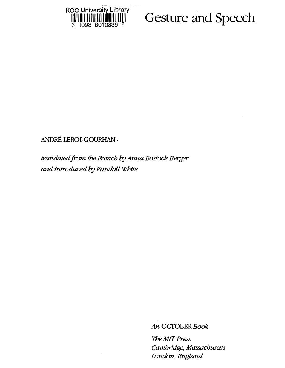 Gesture Speech Andr Leroigourhan