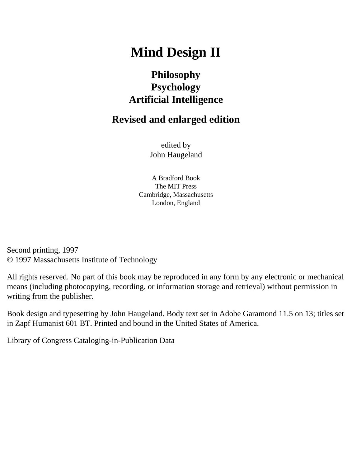 Mind Design Ii Philosophy Psychology Artificial Intelligence John Haugeland