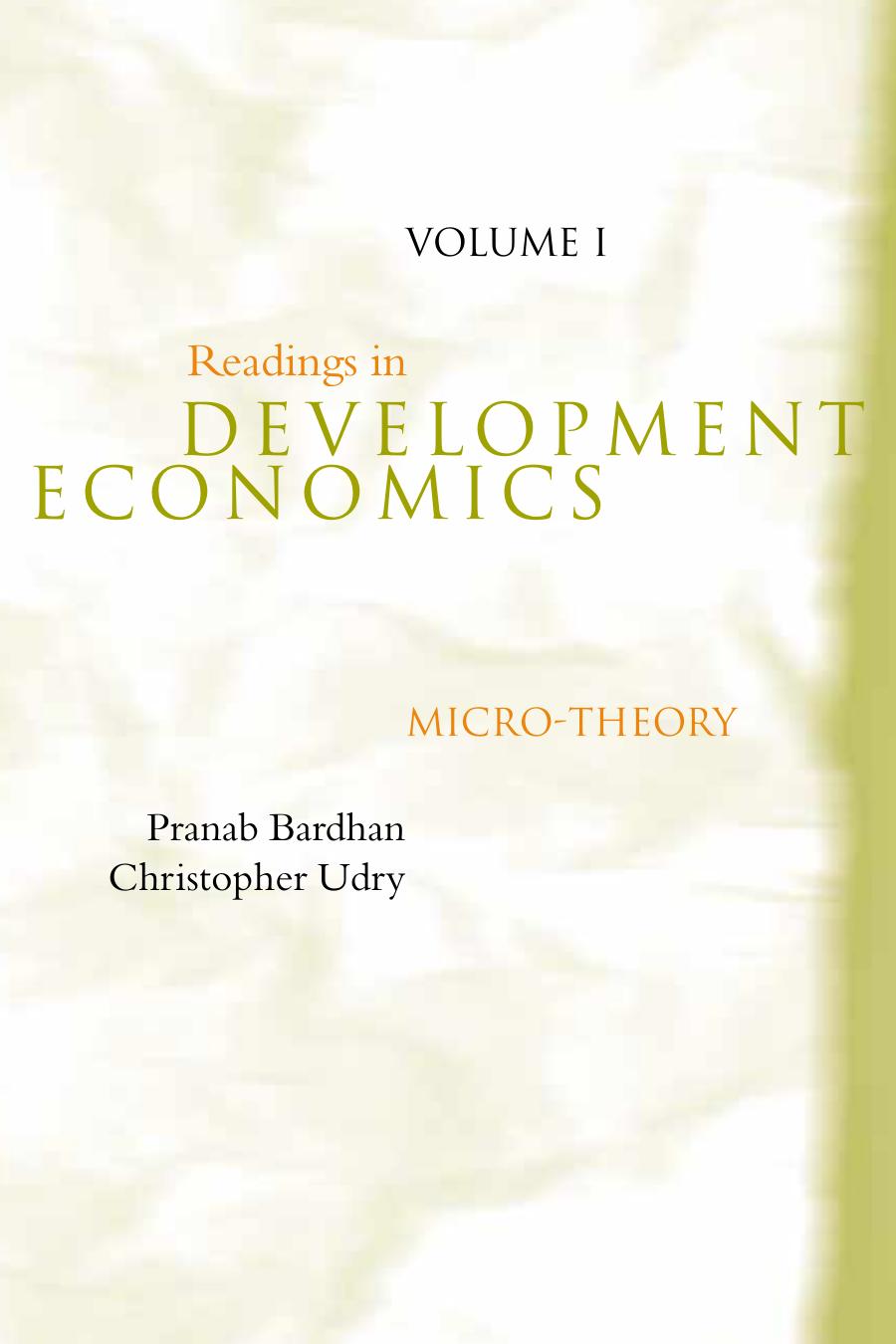 Readings In Development Microeconomics Bardhan Pranab K Udry