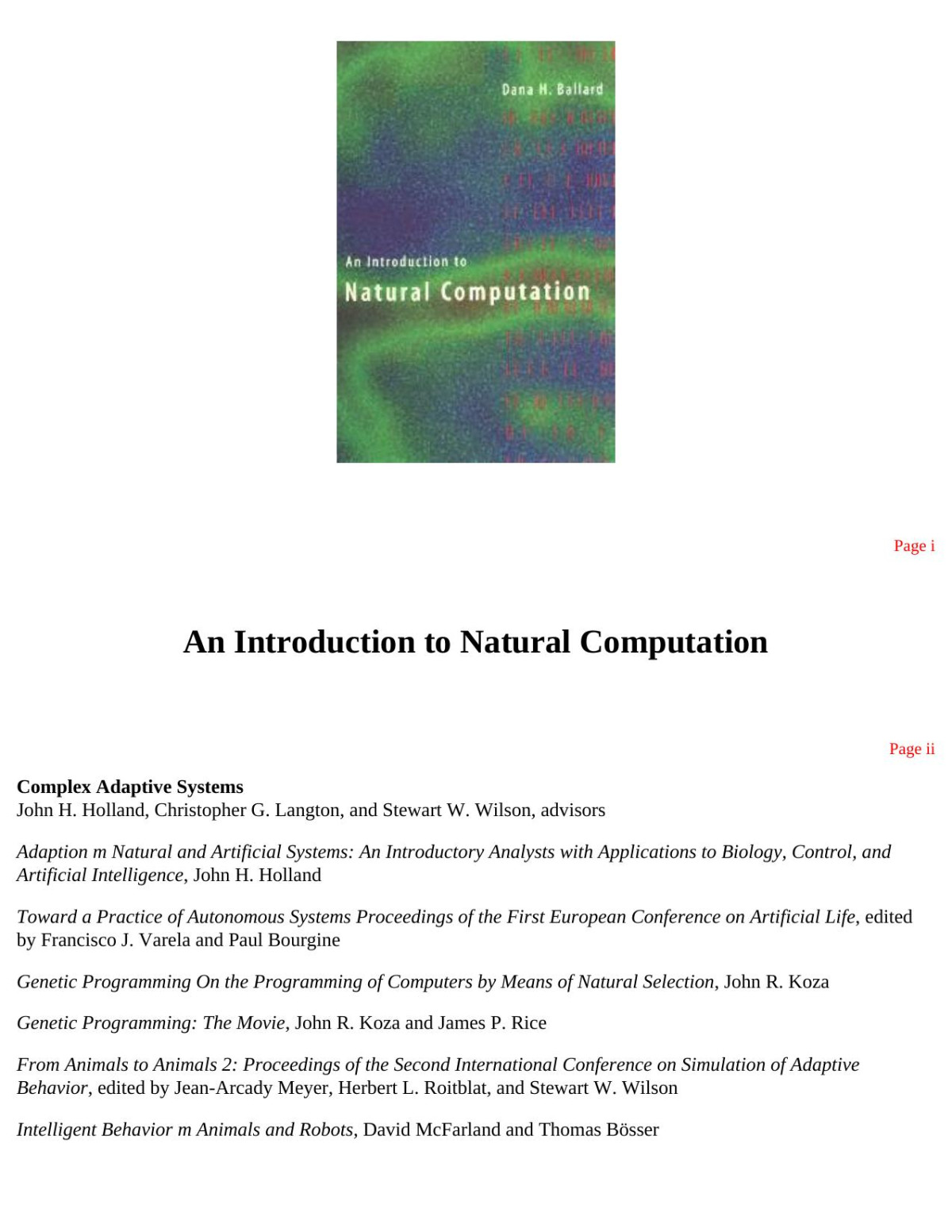 An Introduction To Natural Computation Dana H Ballard
