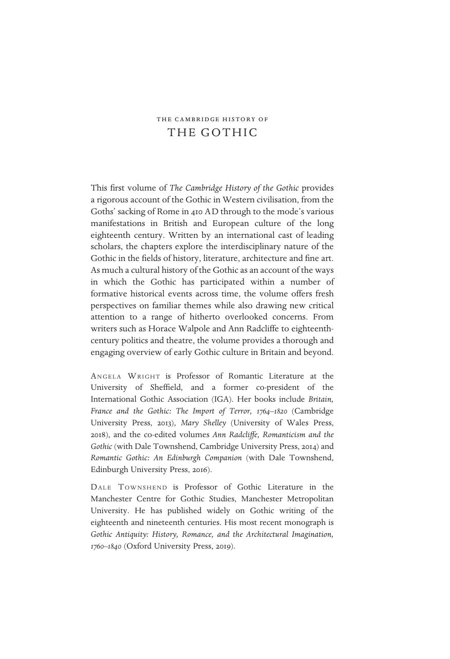 The Cambridge History Of The Gothic Gothic In The Nineteenth Century Angela Wright Dale Townshend