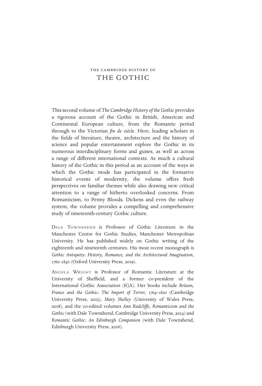 The Cambridge History Of The Gothic Gothic In The Long Eighteenth Century Angela Wright Dale Townshend