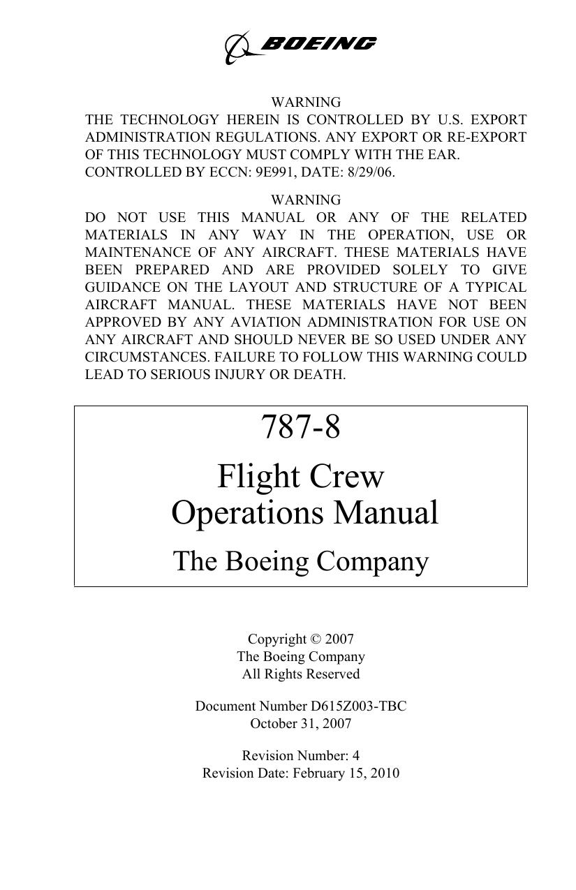 Boeing 7878 Flight Crew Operation Manual Rev 4 The Boeing Company