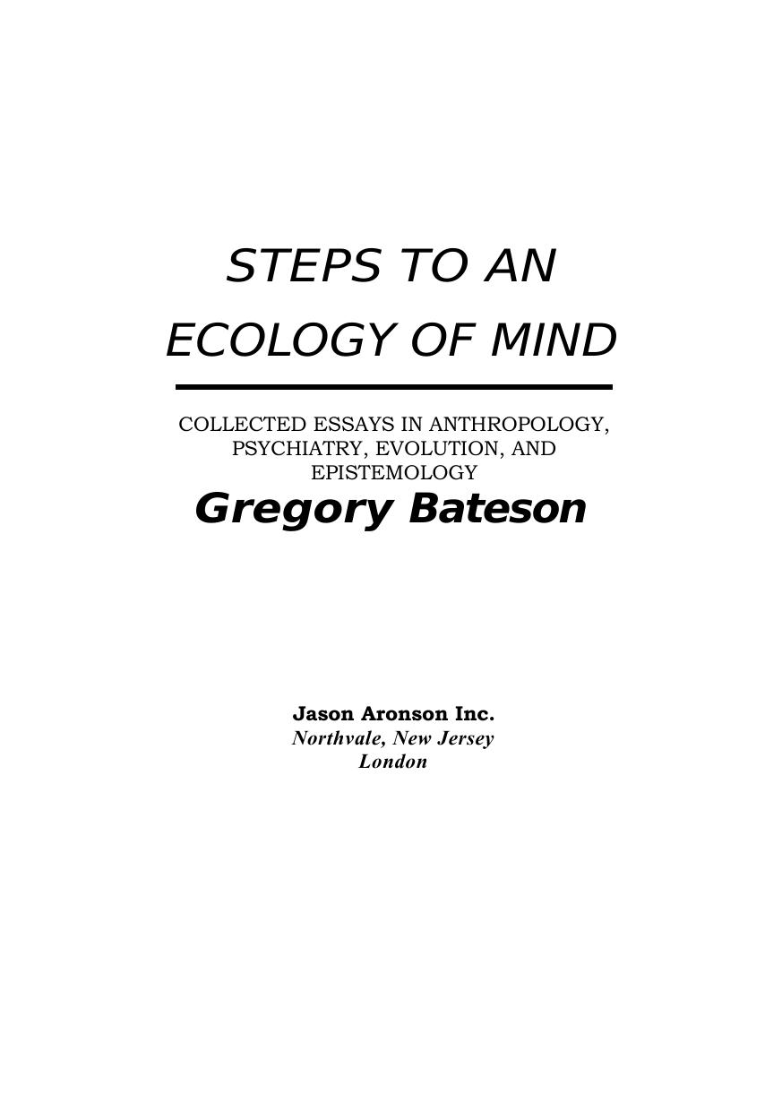 Steps To An Ecology Of Mind Gregoy Bateson