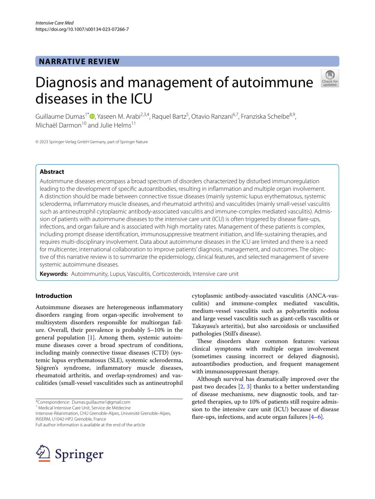 Diagnosis And Management Of Autoimmune Diseases In The Icu Guillaume Dumas Yaseen M Arabi Raquel Bartz Otavio Ranzani Franziska Scheibe Michal Darmon Julie Helms