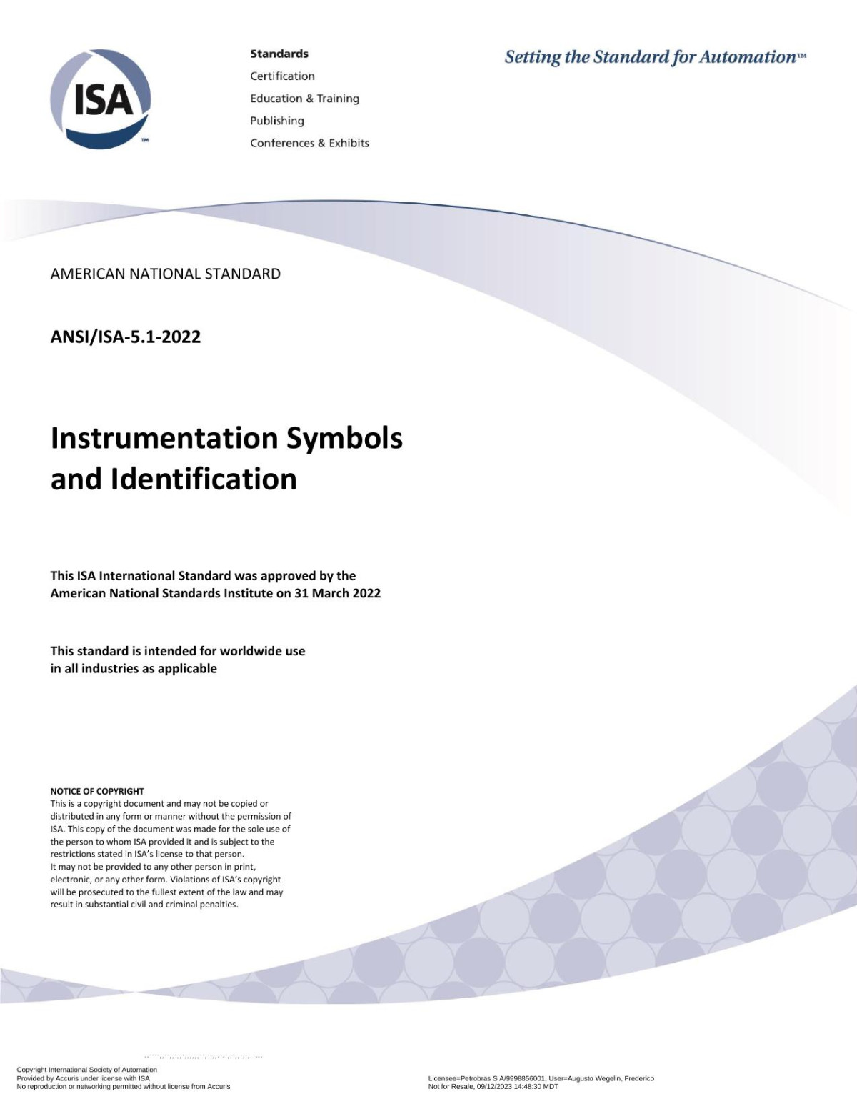 Ansiisa512022 Instrumentation Symbols And Identification 2022th Edition Isa