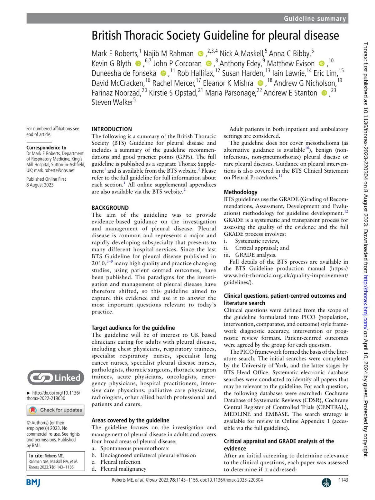 British Thoracic Society Guideline For Pleural Disease Unknown