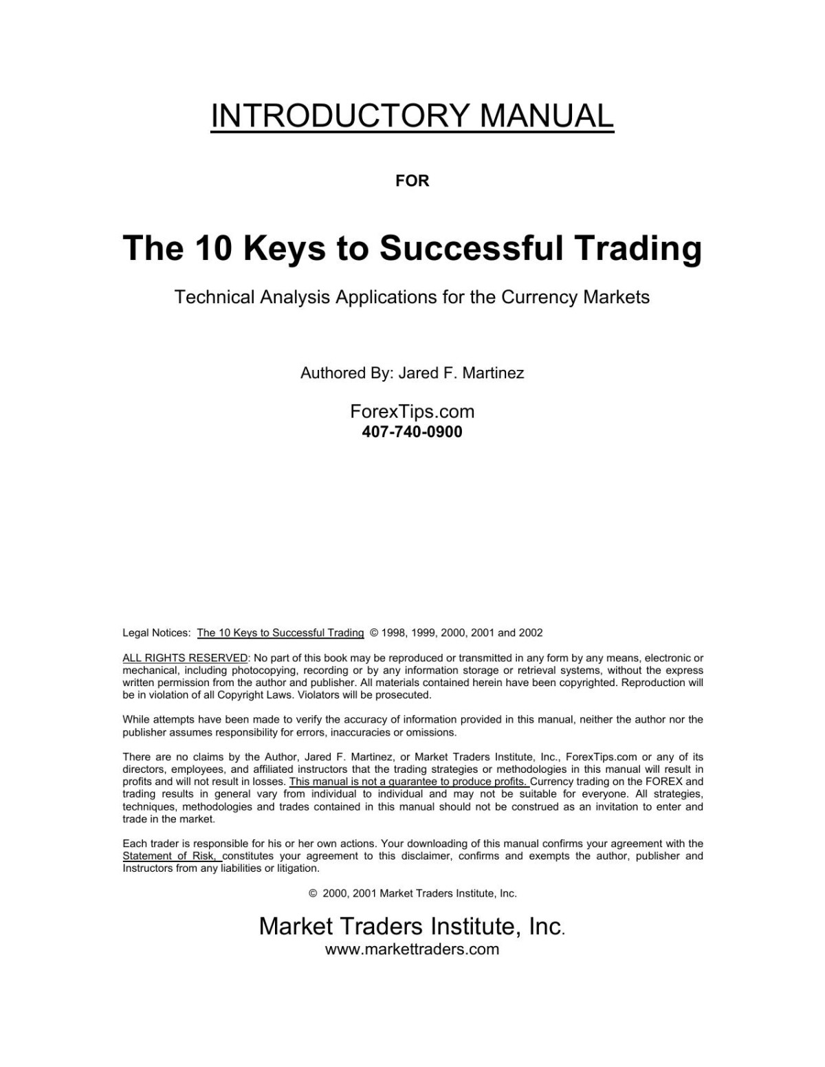 The 10 Keys To Successful Trading A Forex Manual Jared Martinez