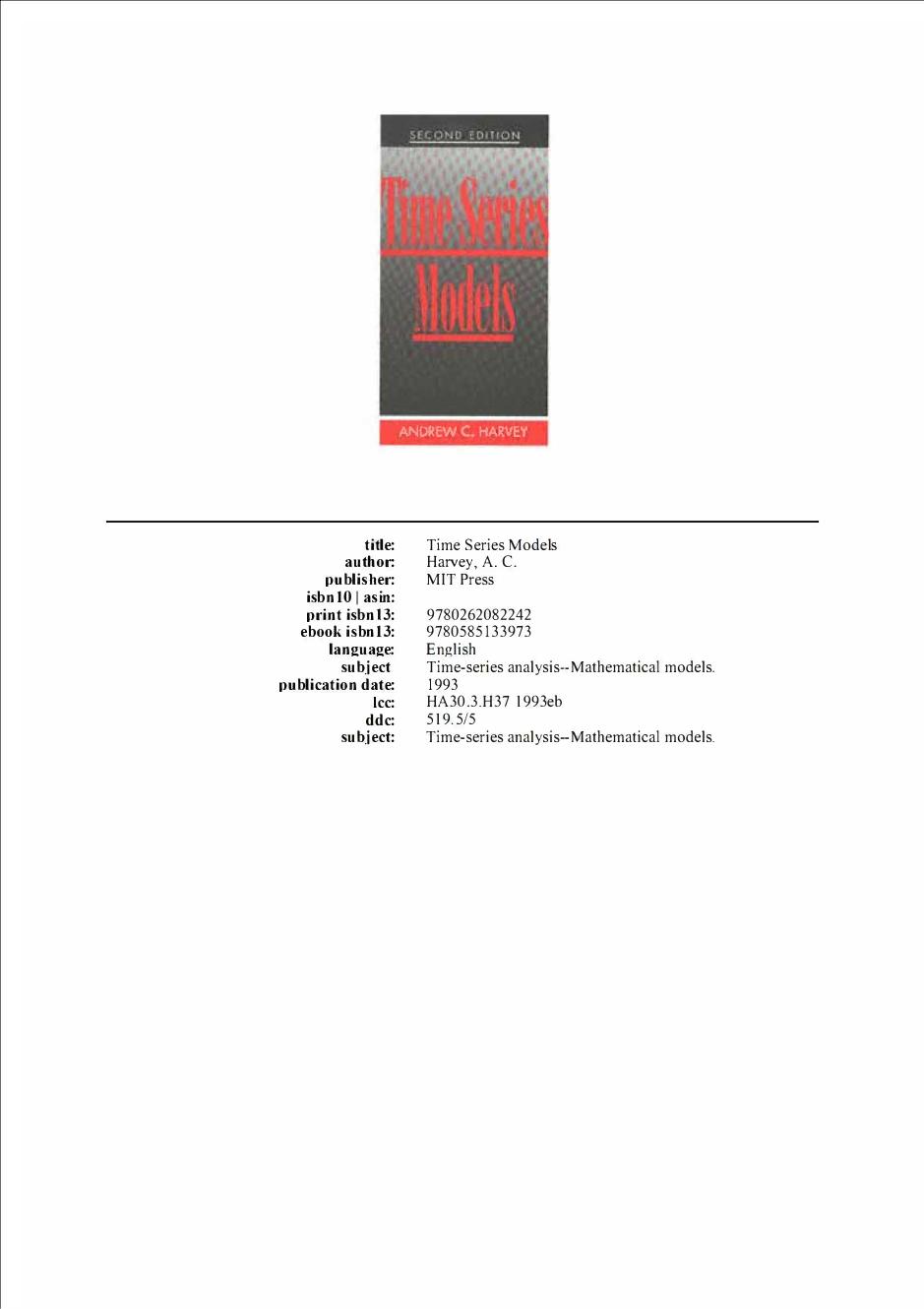 Time Series Models 2nd Edition Andrew C Harvey