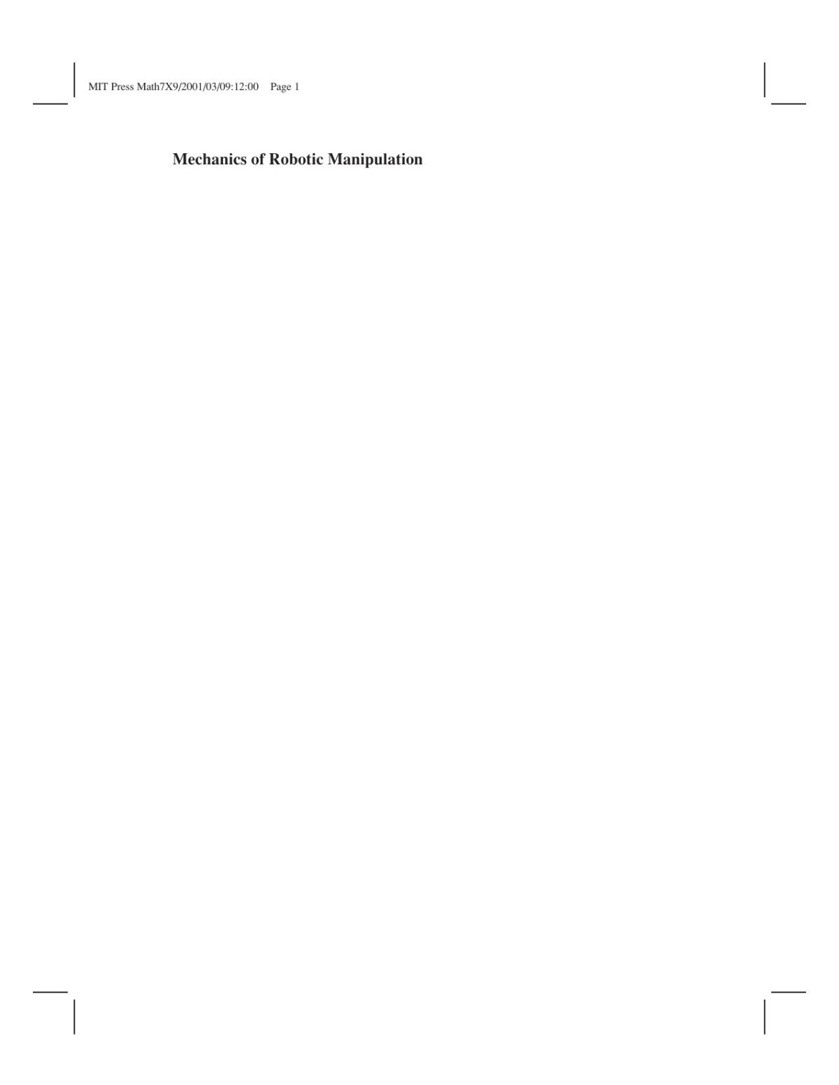 Mechanics Of Robotic Manipulation Matthew T Mason Mason H Matthew T