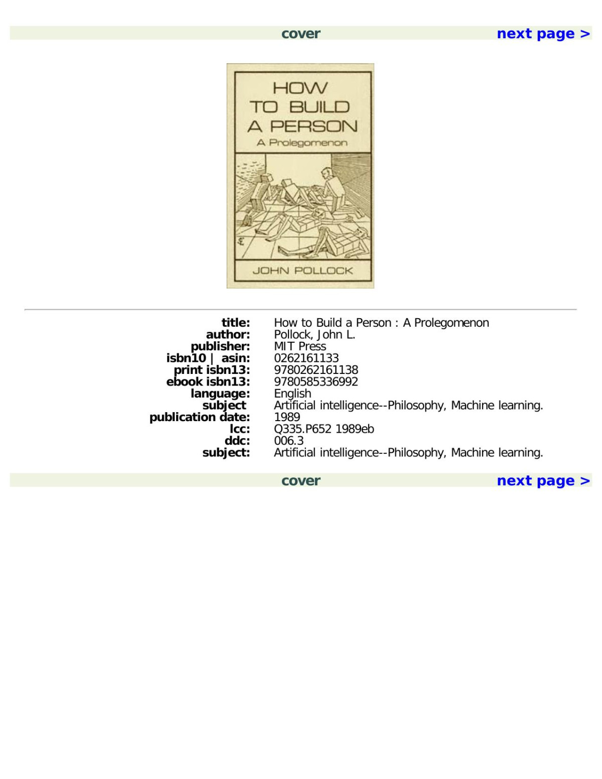John L Pollock How To Build A Person A Prolegomenon