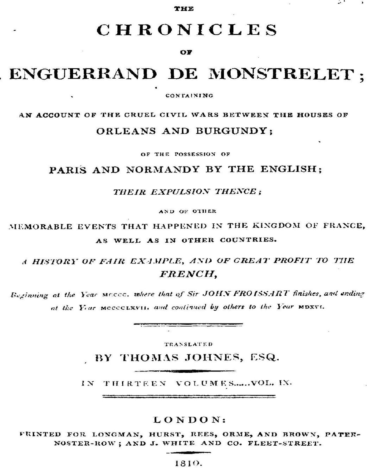 The Chronicles Of Enguerrand De Monstrelet Vol 09 Of 13 Enguerrand De Monstrelet