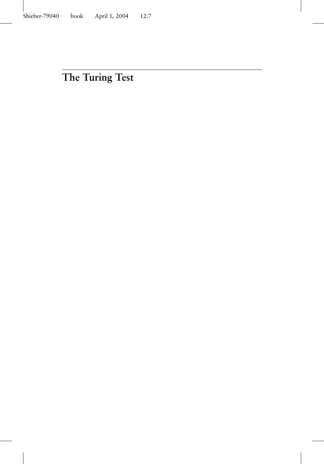 The Turing Test Verbal Behavior As The Hallmark Of Intelligence Stuart M Shieber