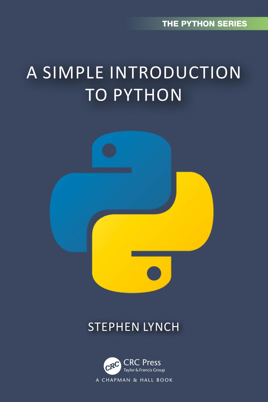 A Simple Introduction To Python Stephen Lynch
