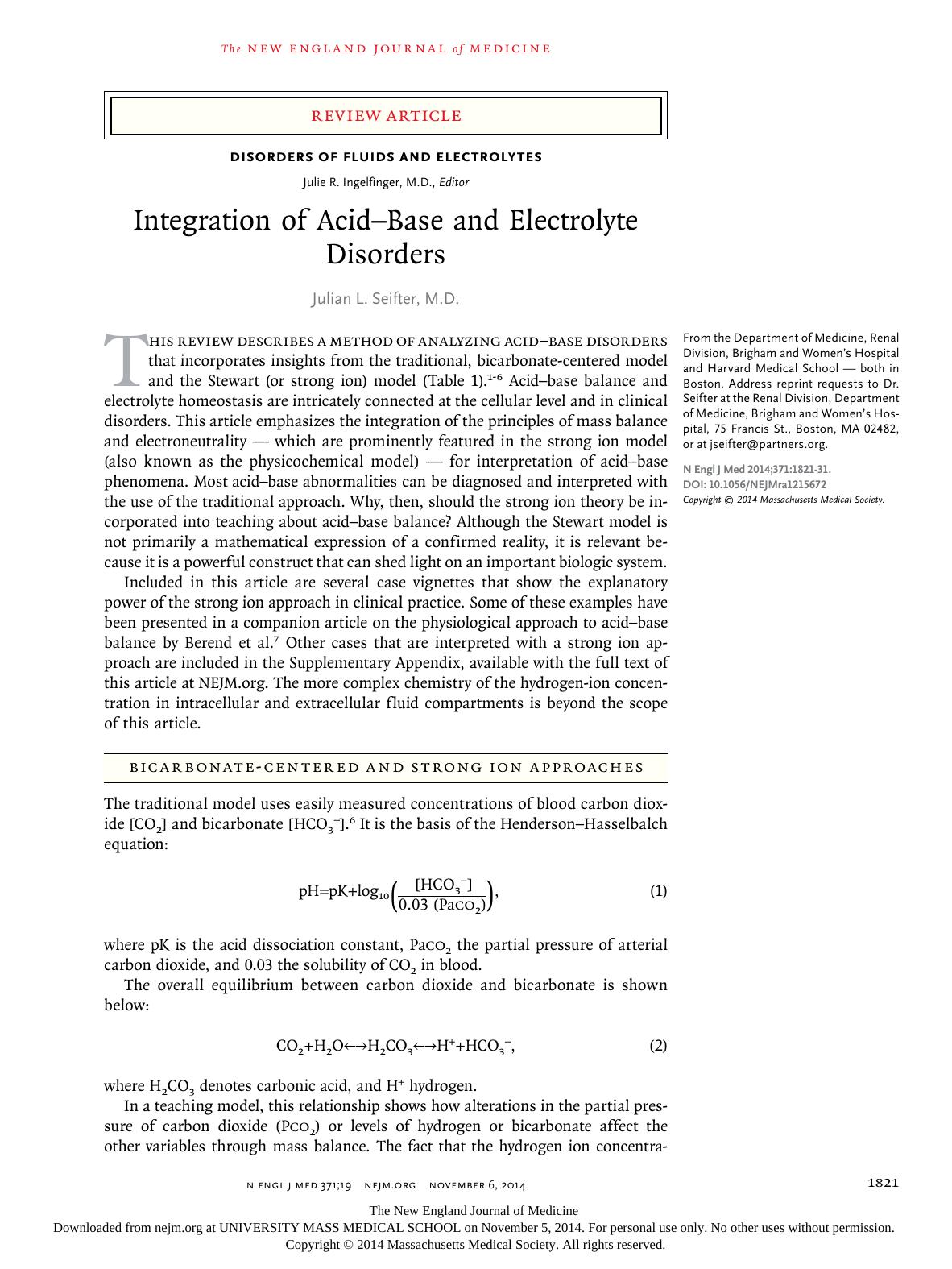 Integration Of Acidbase And Electrolyte Disorders Seifter Julian L