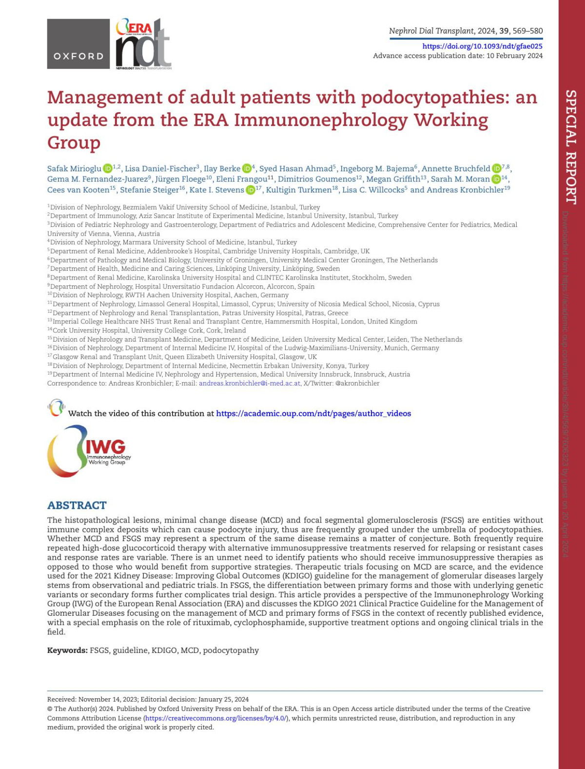 Management Of Adult Patients With Podocytopathies An Update From The Era Immunonephrology Working Group Safak Mirioglu 1