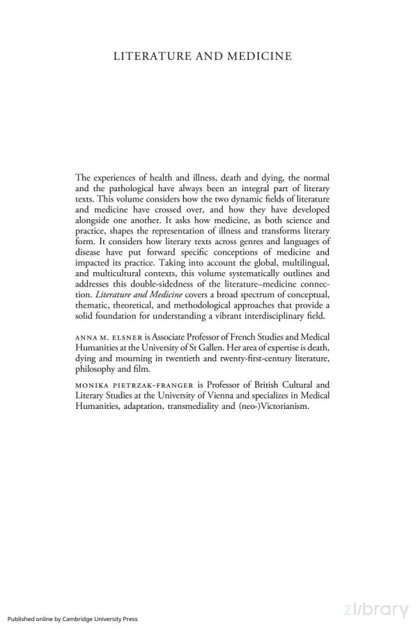 Literature And Medicine Anna Magdalena Elsner Monika Pietrzakfranger