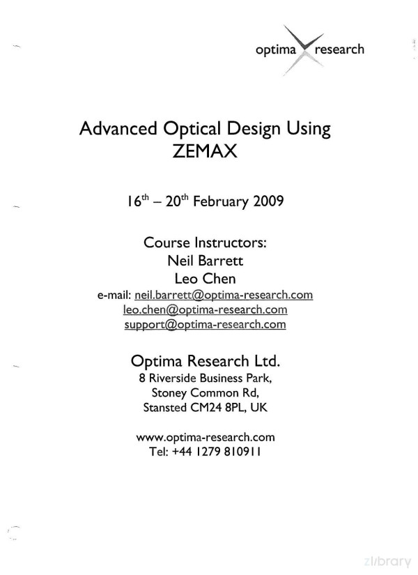 Advanced Optical Design Using Zemax Neil Barrett Leo Chen
