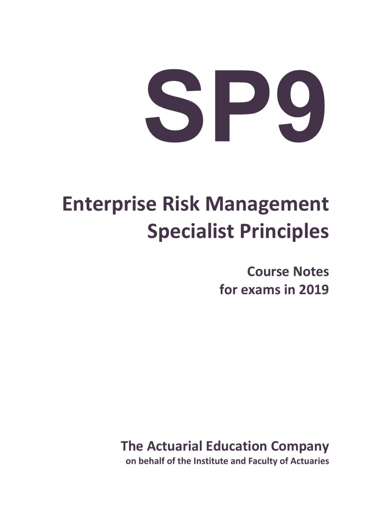 Enterprise Risk Management Specialist Principles Subject Sp9 Cmp 2019 Bpp Acted