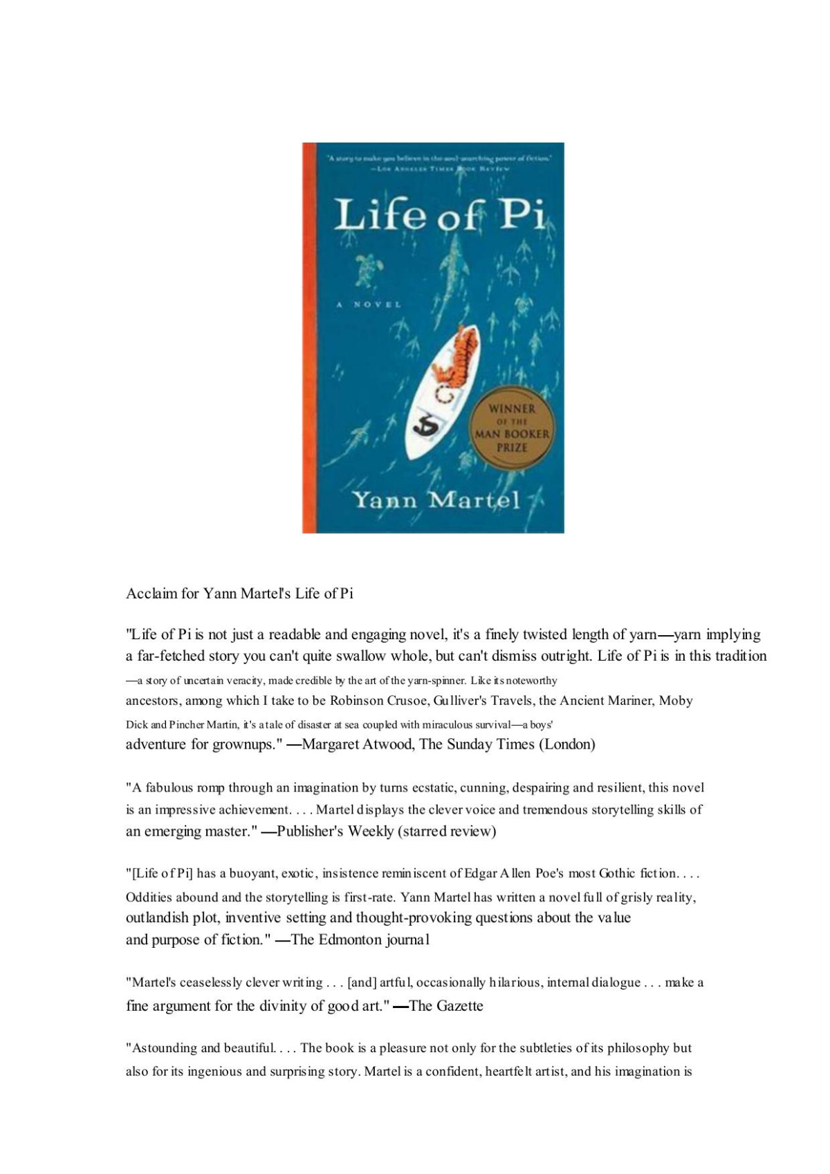 Life Of Pi Yann Martel