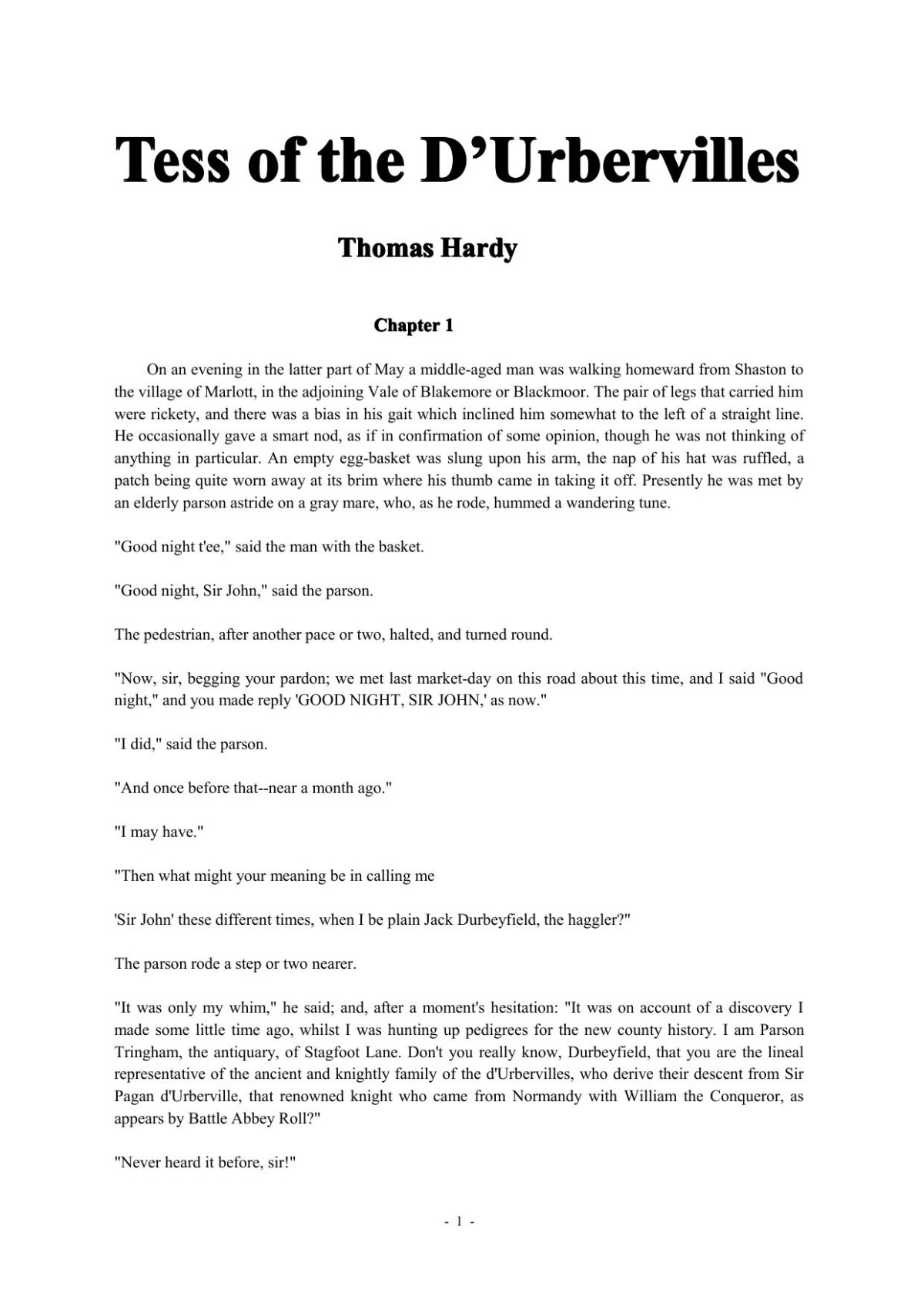 Tess Of The Durbervilles Thomas Hardy
