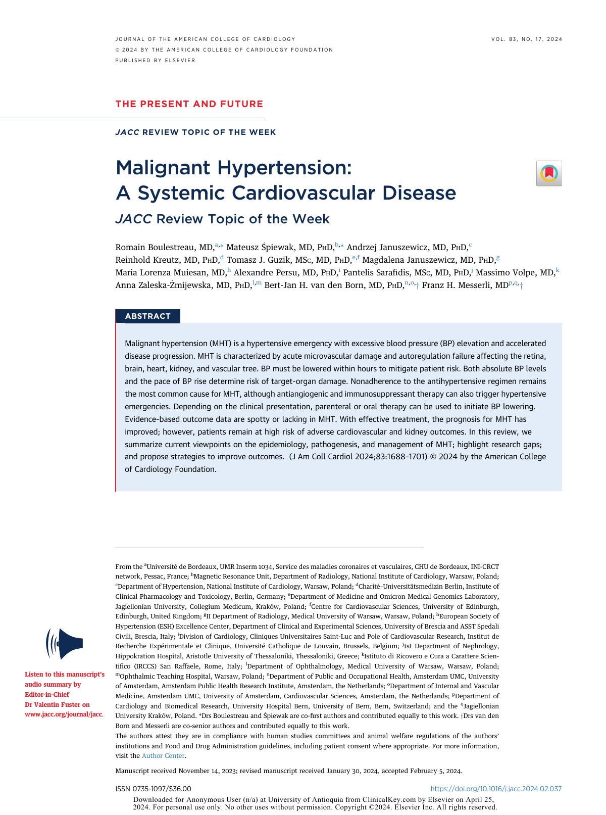 Malignant Hypertensiona Systemic Cardiovascular Disease American College Of Cardiology Foundation