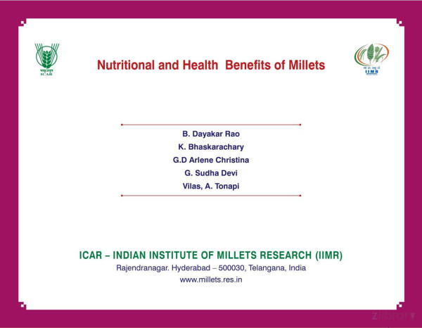 Nutritional Benefits Of Millets B Dayakar Rao K Bhaskarachary Gd Arlene Christina G Sudha Devi Vilas