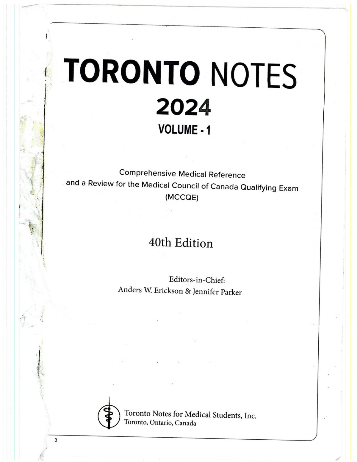 Toronto Notes 2024 Volume 1 Unknown