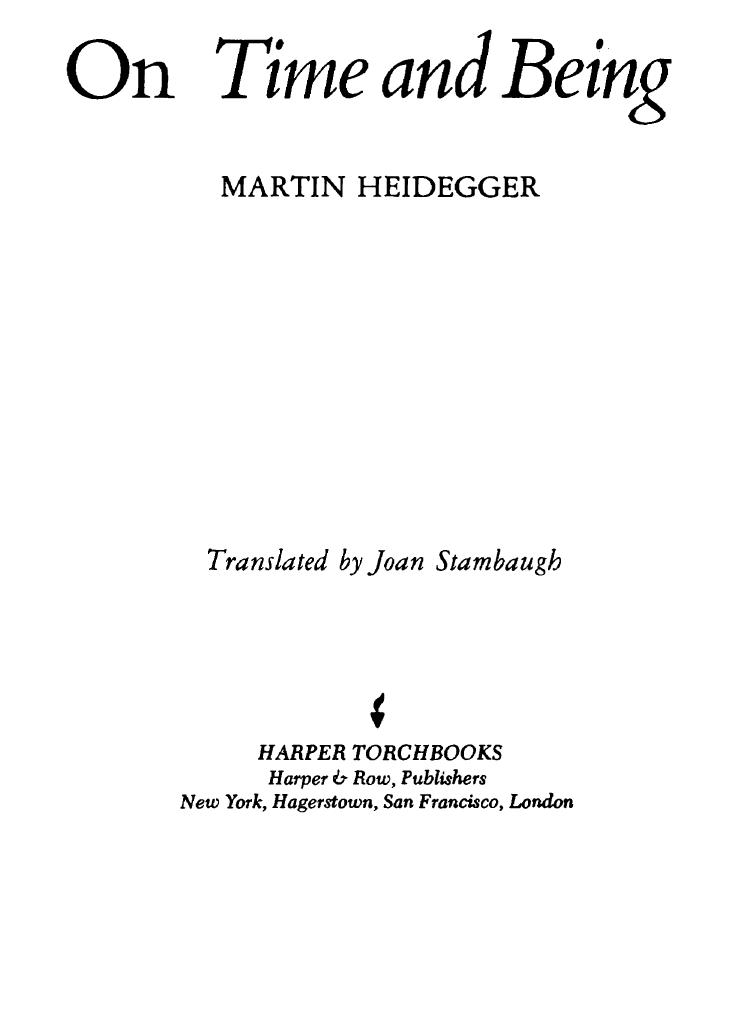 On Time And Being Martin Heidegger