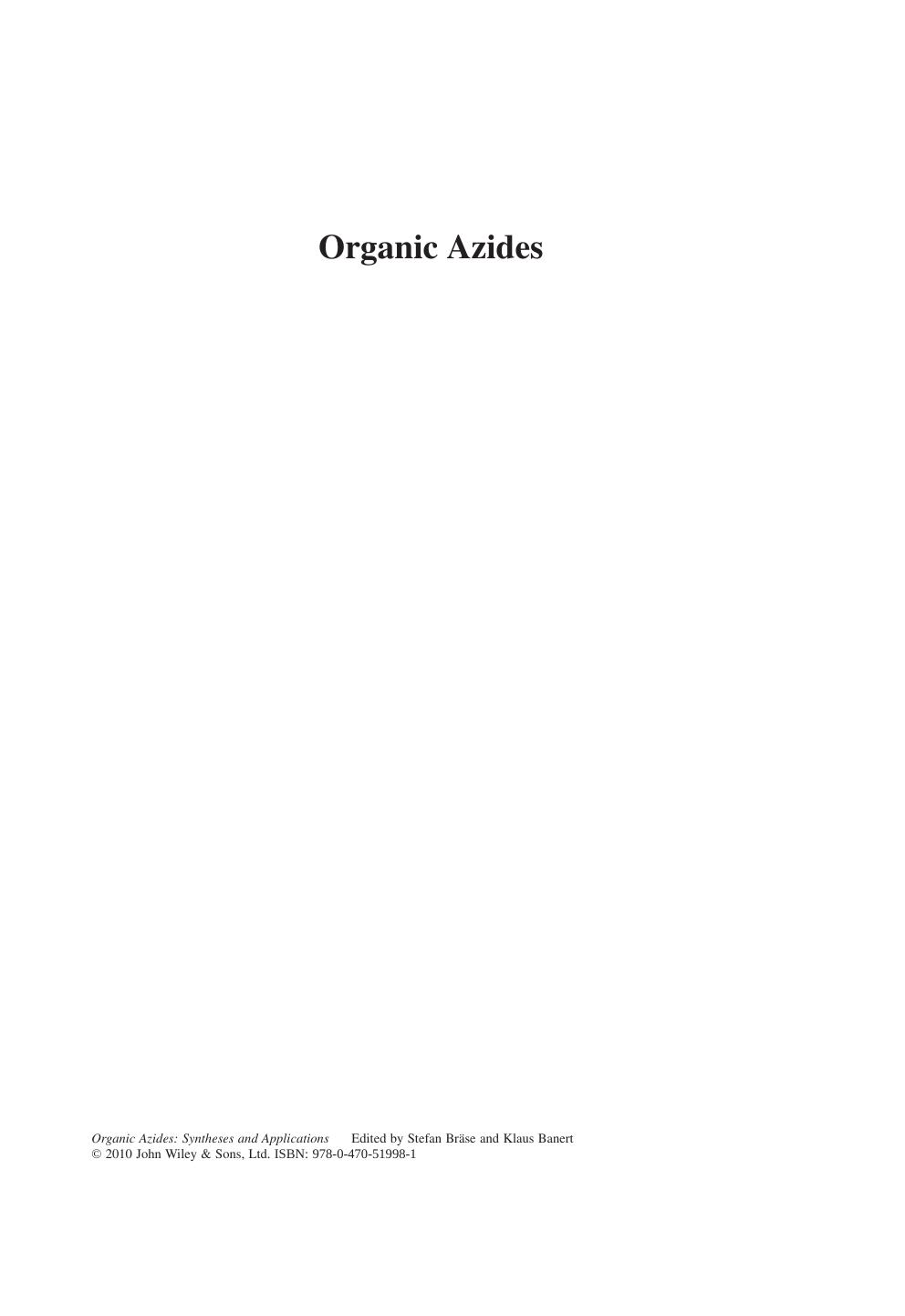 Organic Azides Syntheses And Applications Stefan Bräse Klaus Banert