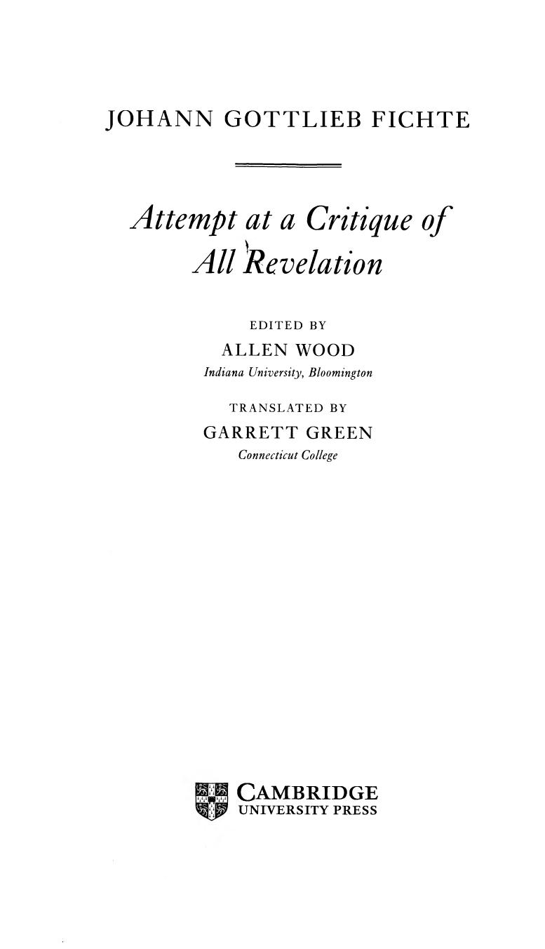 Fichte Attempt At A Critique Of All Revelation Johann Gottlieb Fichte