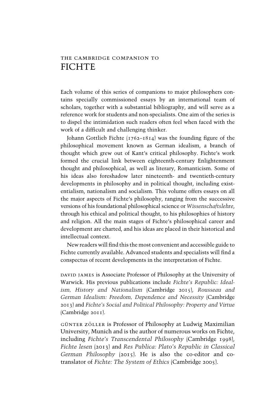 The Cambridge Companion To Fichte James David 1966 Editor