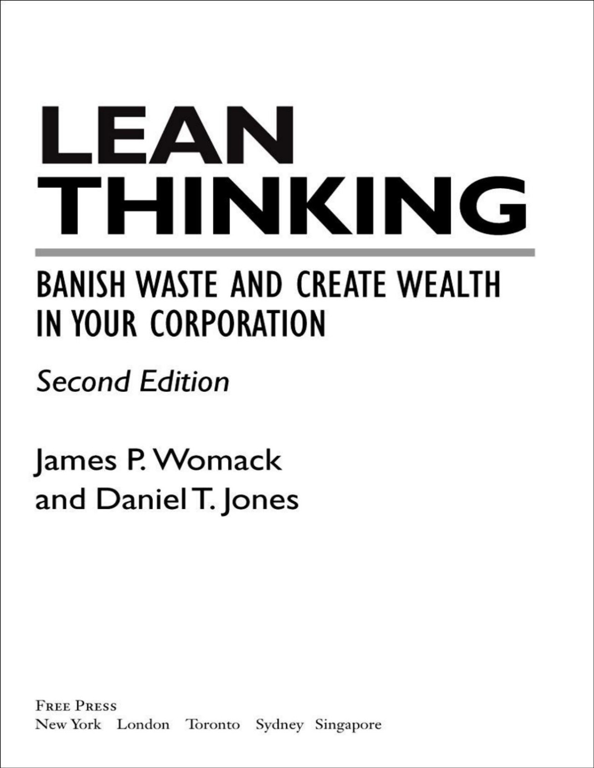 Lean Thinking Daniel T Jones James P Womack