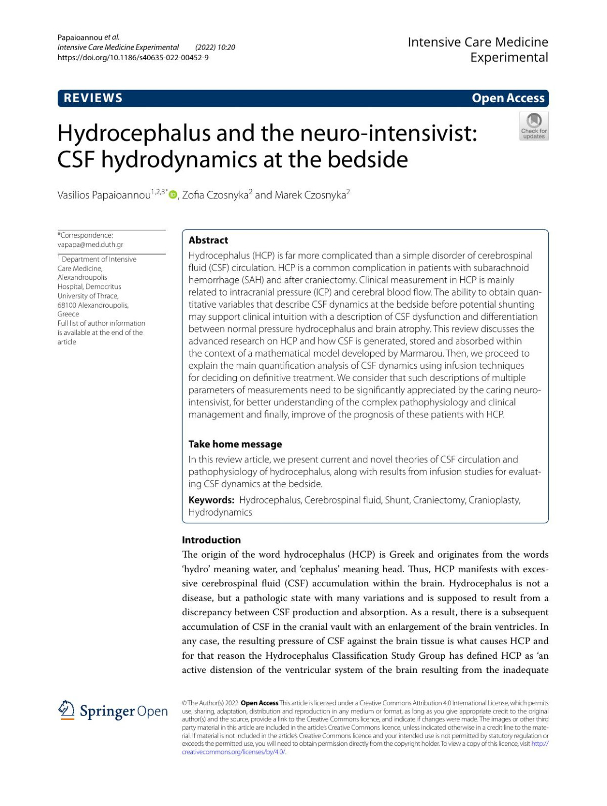 Hydrocephalus And The Neurointensivist Csf Hydrodynamics At The Bedside Vasilios Papaioannou Zofia Czosnyka Marek Czosnyka