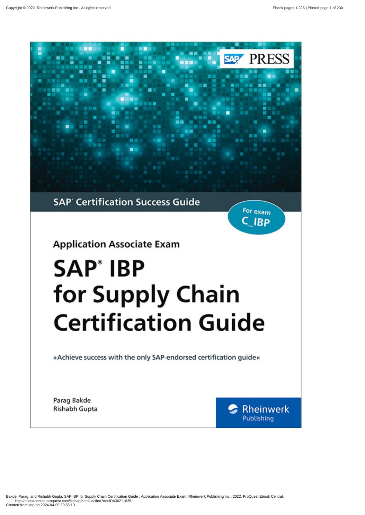 Sap Ibp For Supply Chain Certification Guide 1st Edition Parag Bakde