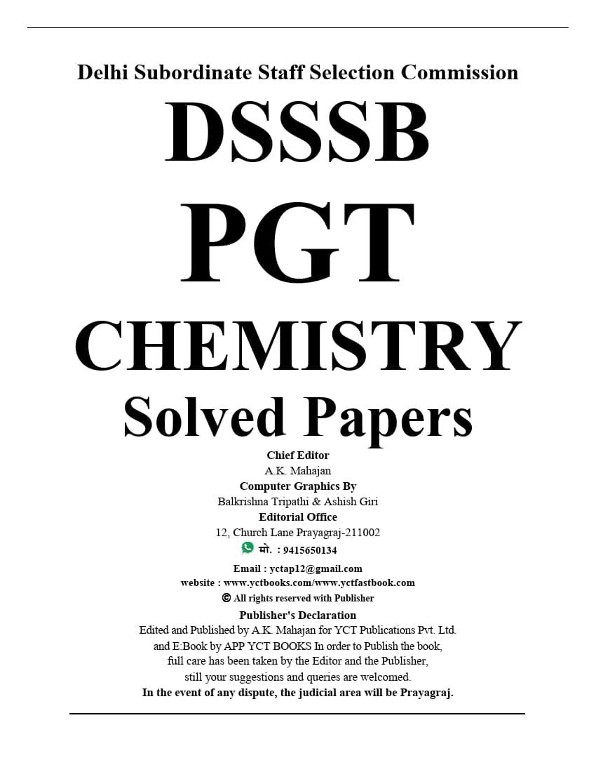 Dsssb Pgt Chemistry Solved Papers Yct Expert Team