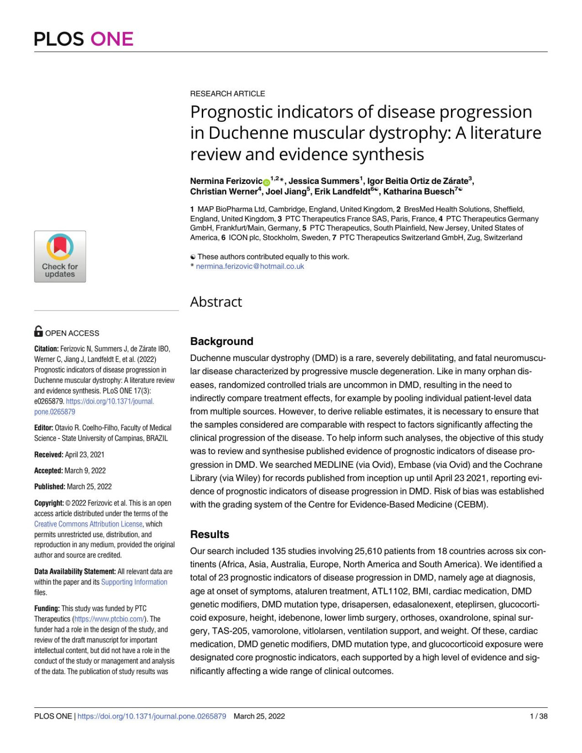 Prognostic Indicators Of Disease Progression In Duchenne Muscular Dystrophy A Literature Review And Evidence Synthesis 3rd Edition Nermina Ferizovic