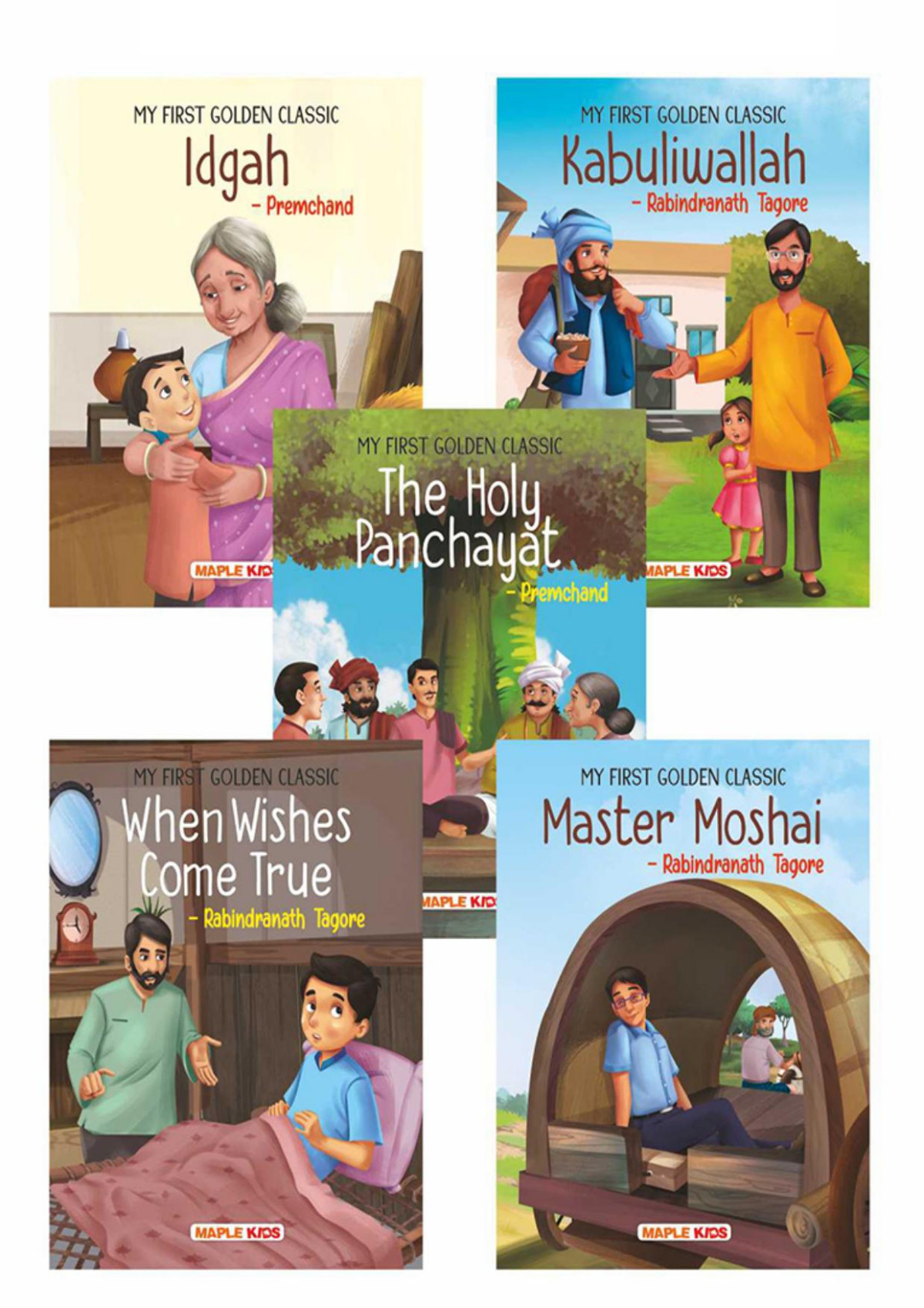 Premchand And Rabindranath Tagore Stories Illustrated Set Of 5 Books When Wishes Come True Master Moshai Kabuliwallah Idgah The Holy Panchayat Maple Press