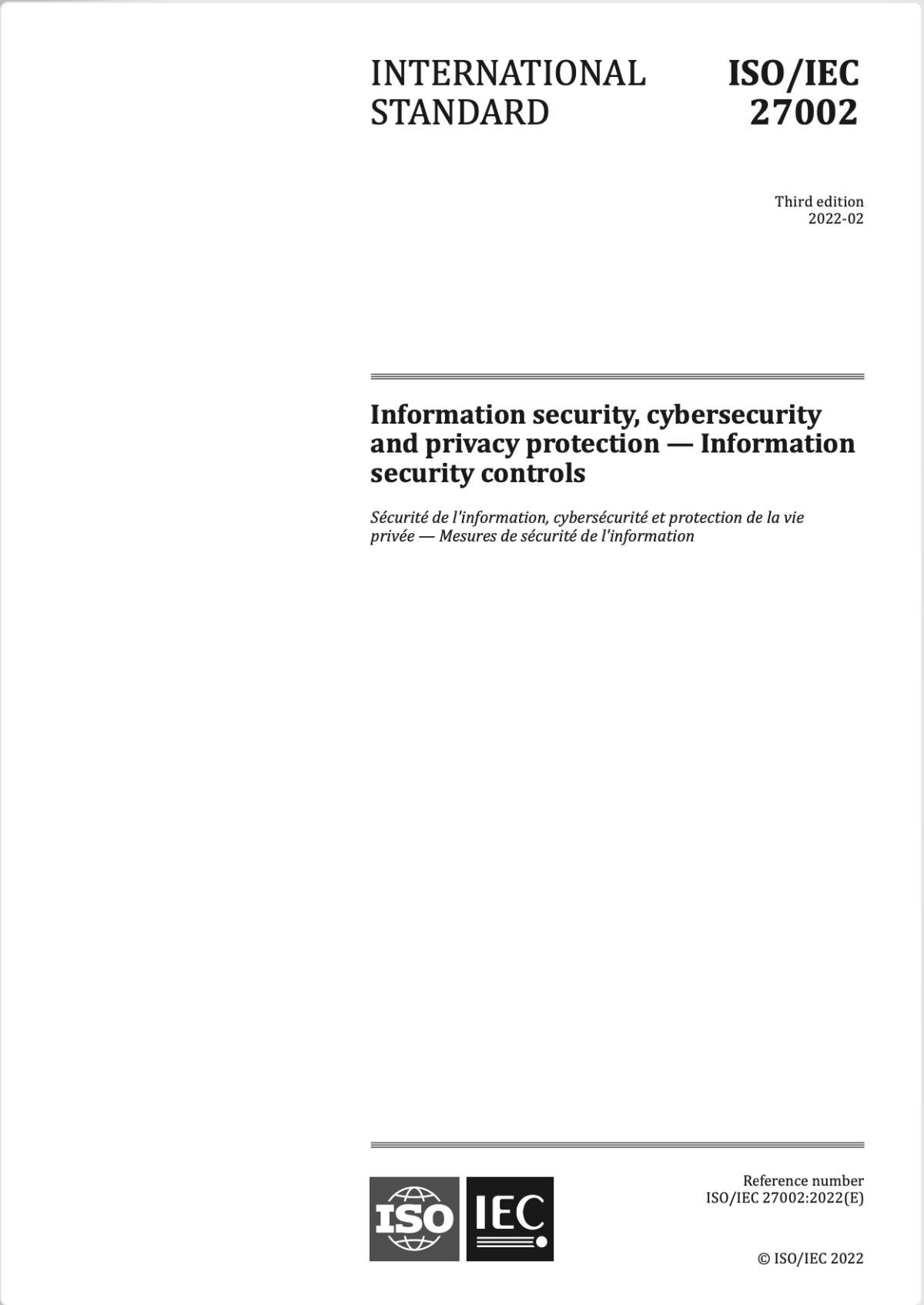 Iso Iec 27002 Information Security Cybersecurity And Privacy Protection Information Security Controls 3rd Edition Joint Technical Committee Isoiec Jtc 1
