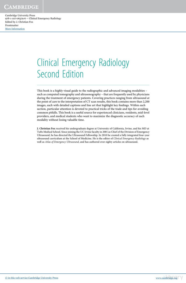 Clinical Emergency Radiology 2nd Edition J Christian Fox
